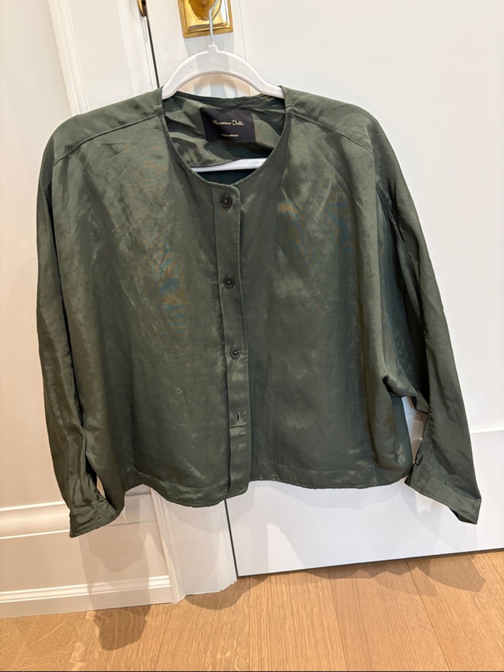 Massimo Dutti Olive Green Button-Front Top